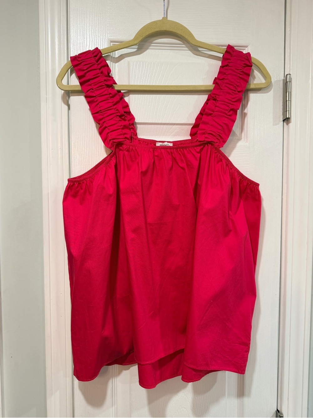 NWT Freshman 1996 Size XL Pink Ruffle Strap Cold Shoulder Sleeveless Cotton Top